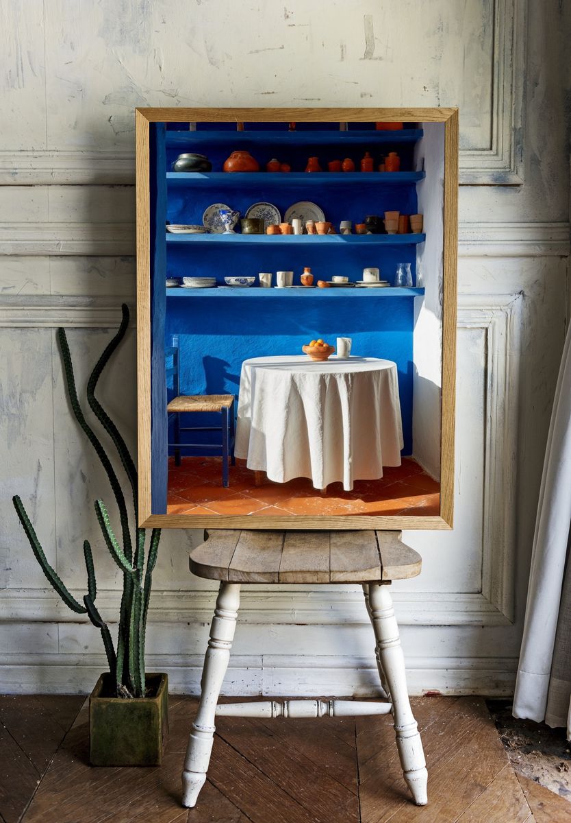 Blue Mediterranean Interior Photography Poster. — room view 1