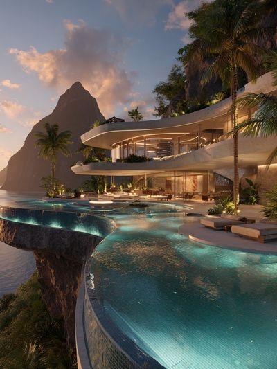 Tropical Cliffside Villa Photography Poster. poster
