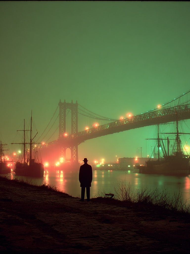 Foggy Bridge Nightscape Photography Poster. poster detail