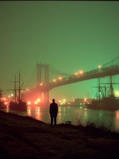 Foggy Bridge Nightscape Photography Poster. poster print