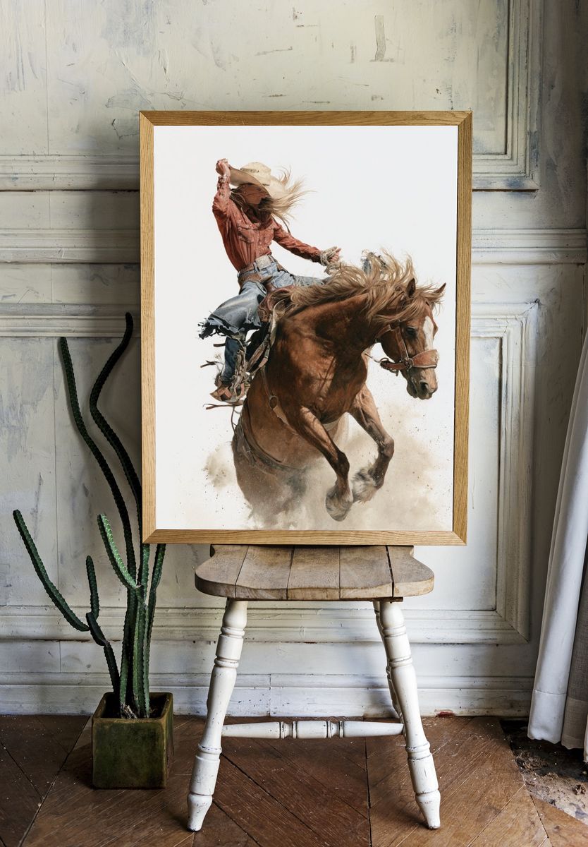 Cowgirl Rodeo Horse Photography Poster. — room view 1