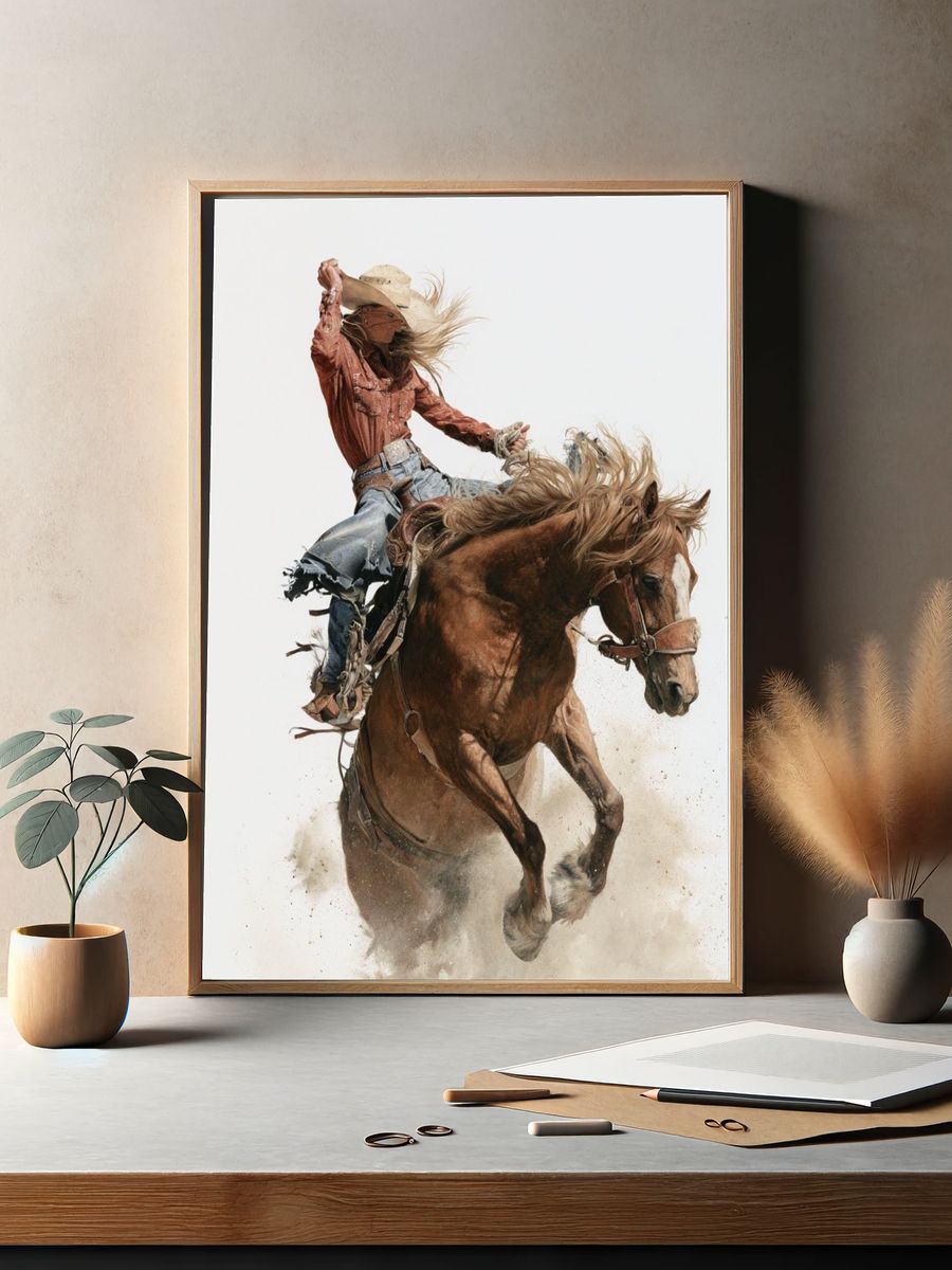 Cowgirl Rodeo Horse Photography Poster. — room view 2