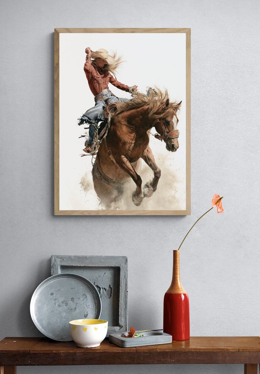 Cowgirl Rodeo Horse Photography Poster. — room view 3