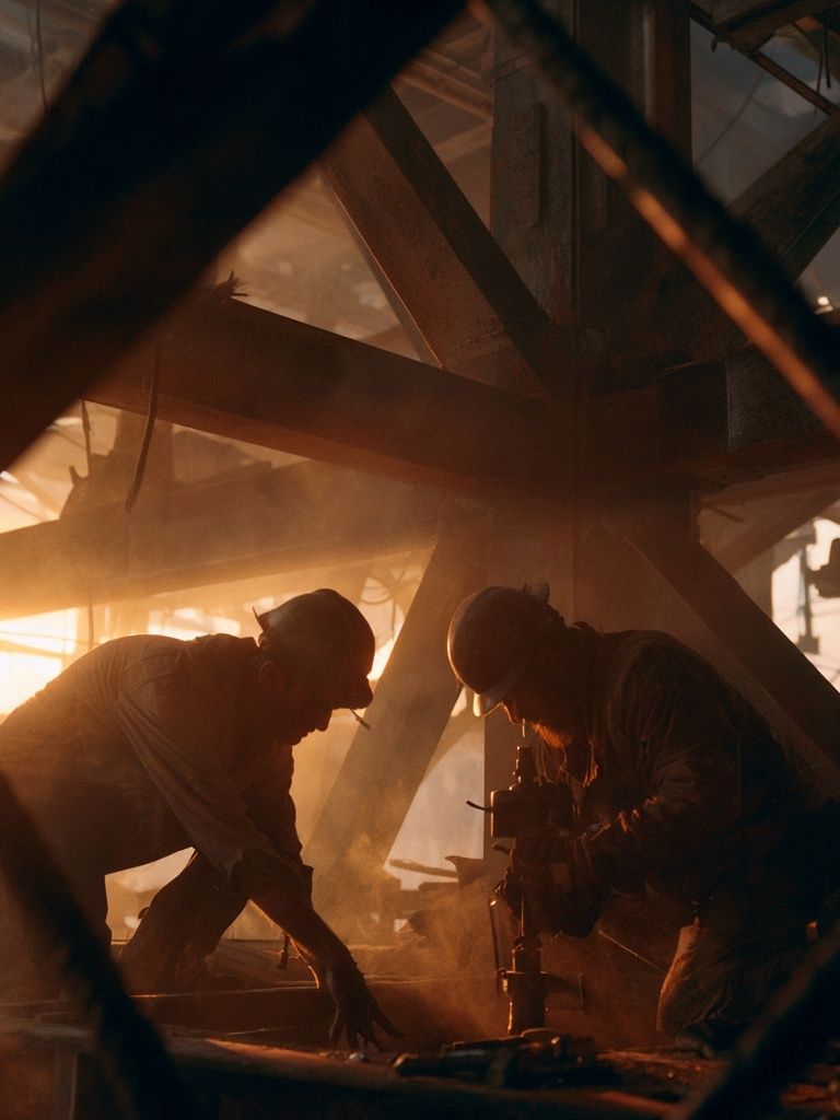 Industrial Workers at Sunset Poster. poster detail