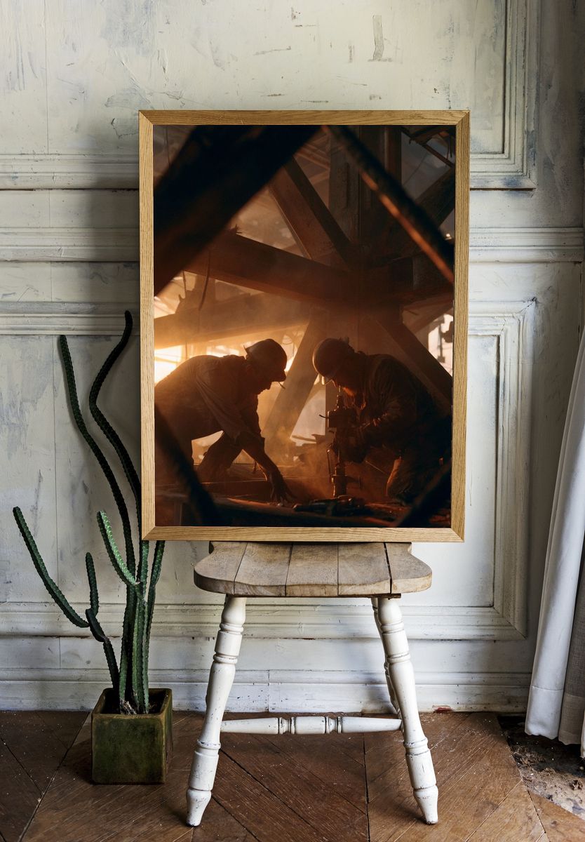 Industrial Workers at Sunset Poster. — room view 1