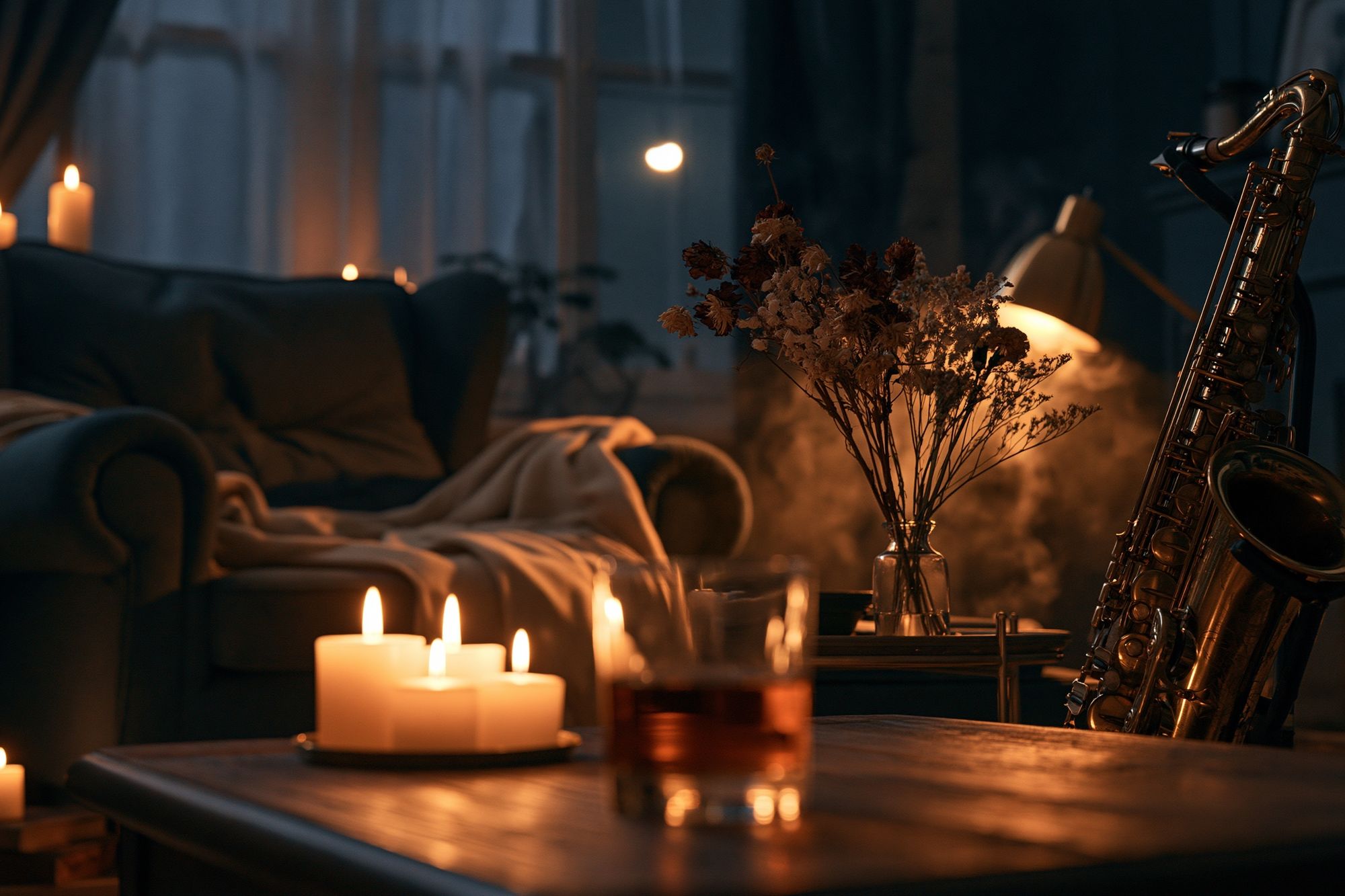Candlelit Saxophone Lounge Photography Poster. poster — photography art