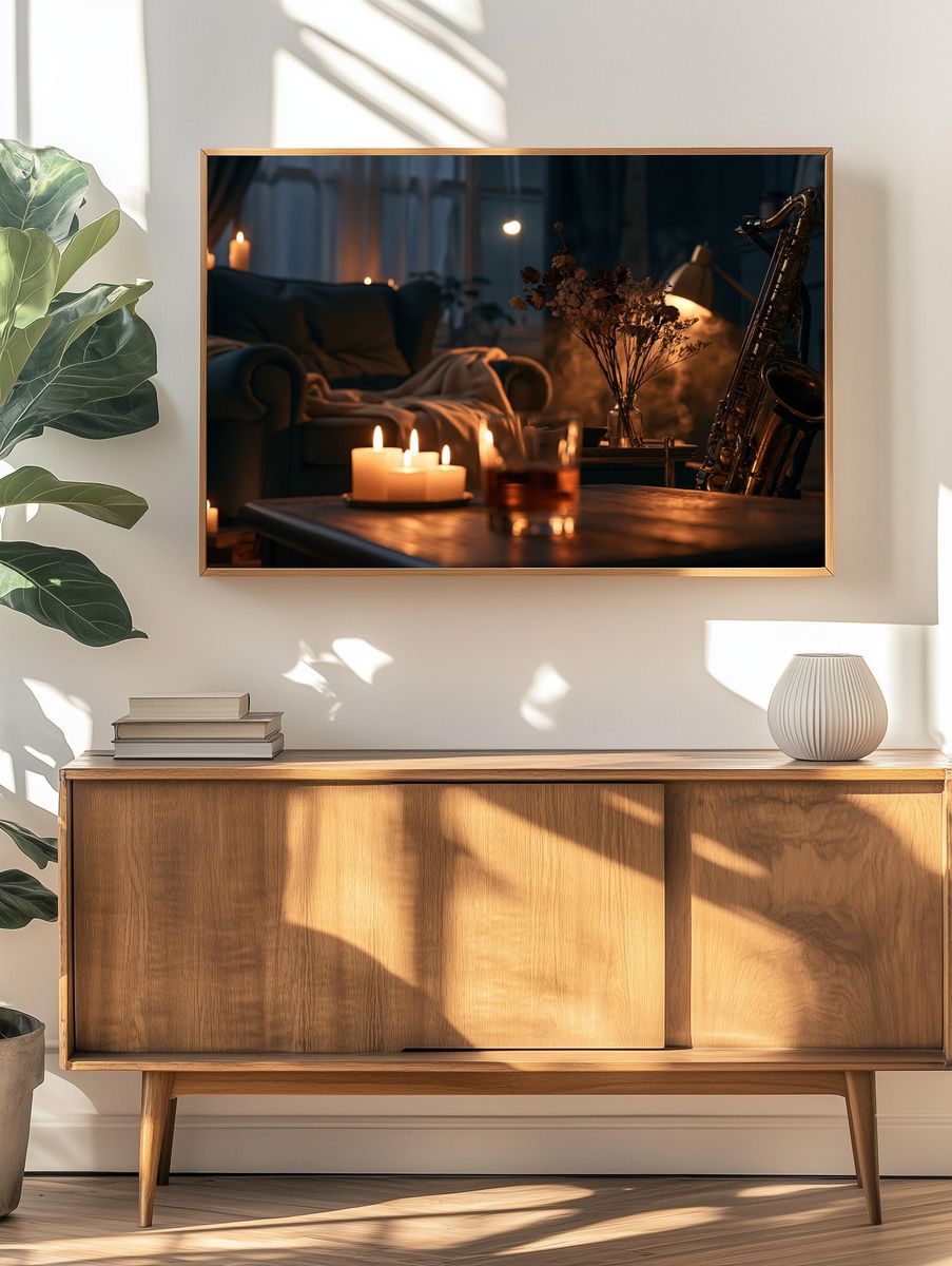Candlelit Saxophone Lounge Photography Poster. — room view 3