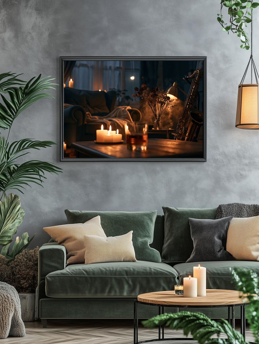 Candlelit Saxophone Lounge Photography Poster. — room view 4