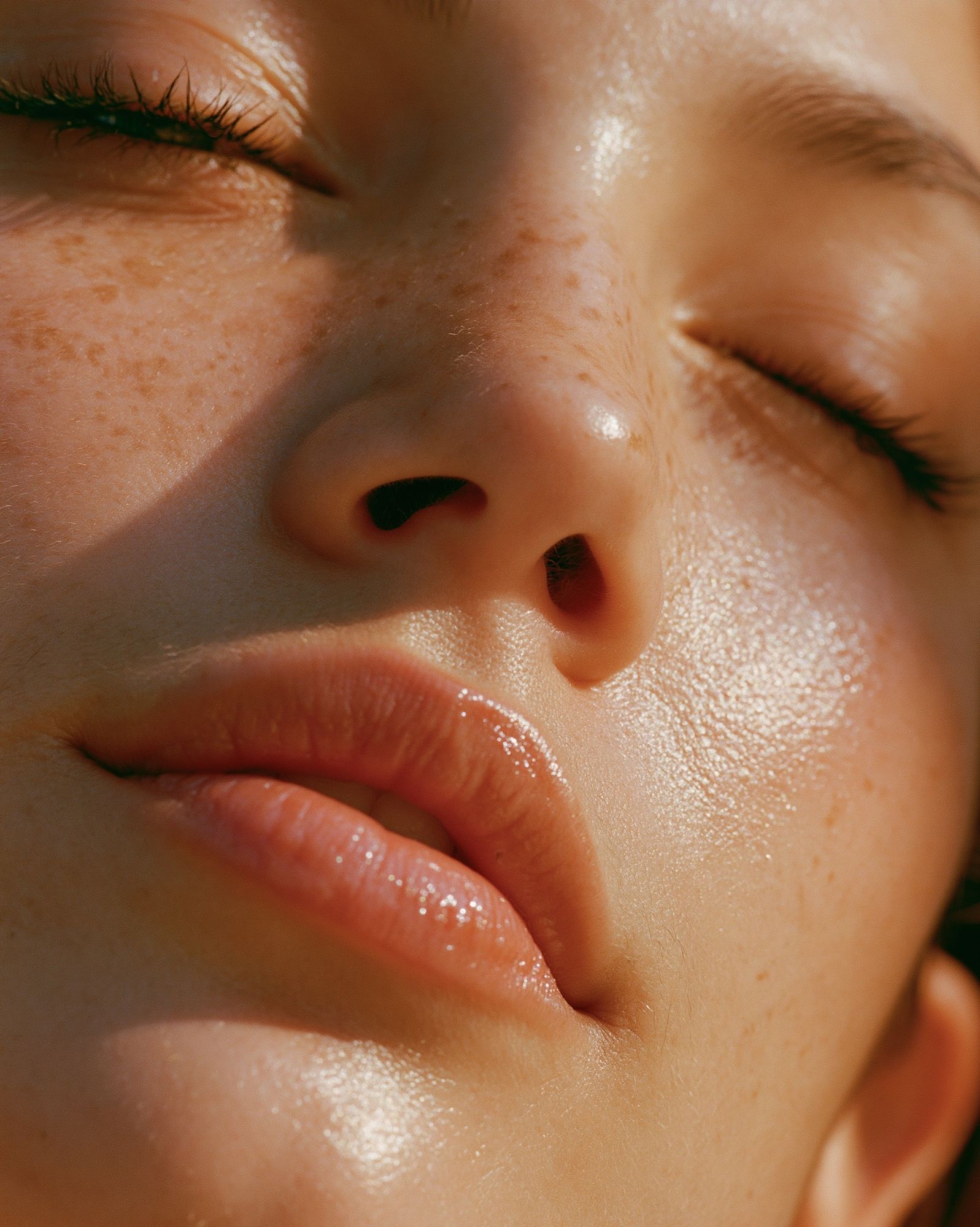 Sunlit Face Close-Up Photography Poster. poster detail
