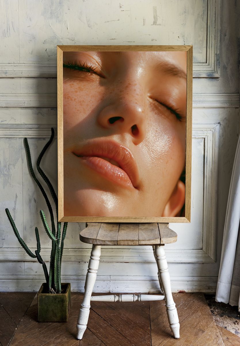 Sunlit Face Close-Up Photography Poster. — room view 1