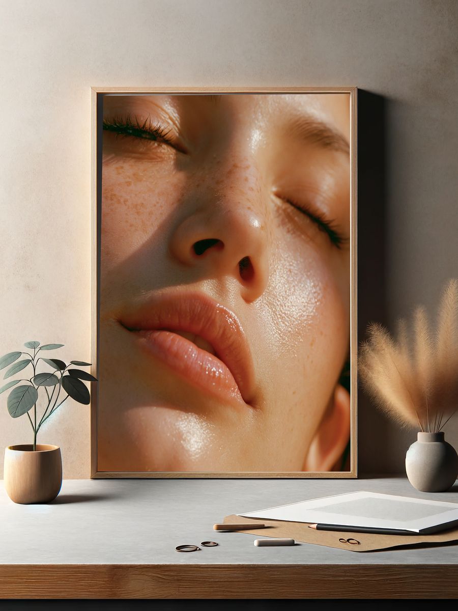 Sunlit Face Close-Up Photography Poster. — room view 2