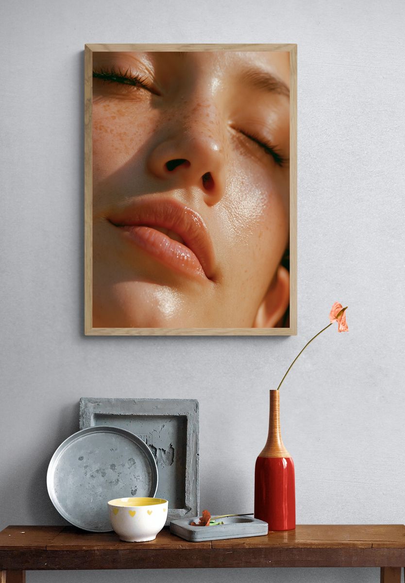 Sunlit Face Close-Up Photography Poster. — room view 3
