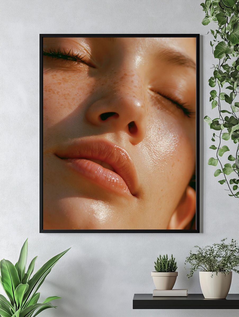 Sunlit Face Close-Up Photography Poster. — room view 4