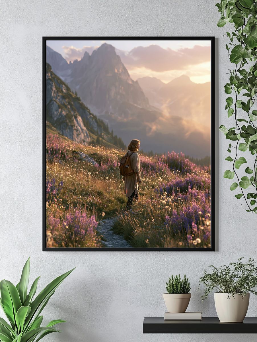 Alpine Meadow Hiker Photography Poster. — room view 4