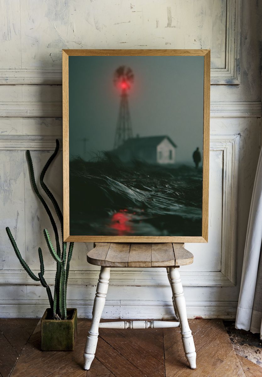 Foggy Lighthouse Nightscape Poster. — room view 1