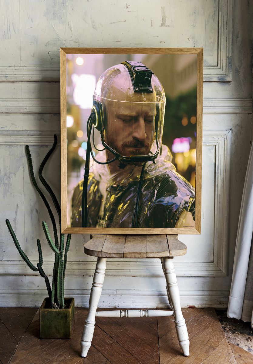 Futuristic Helmet Portrait Print. — room view 1