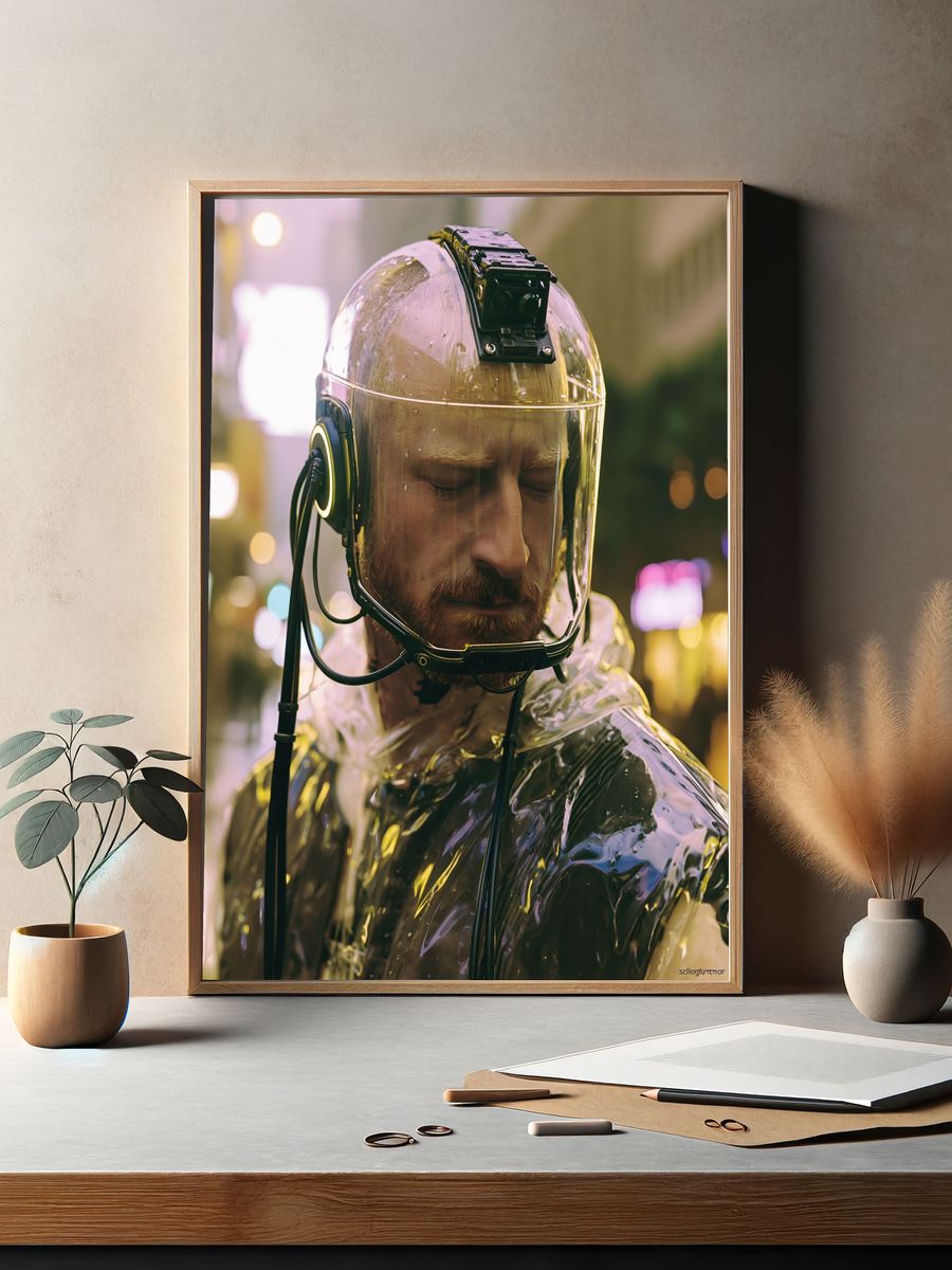 Futuristic Helmet Portrait Print. — room view 2