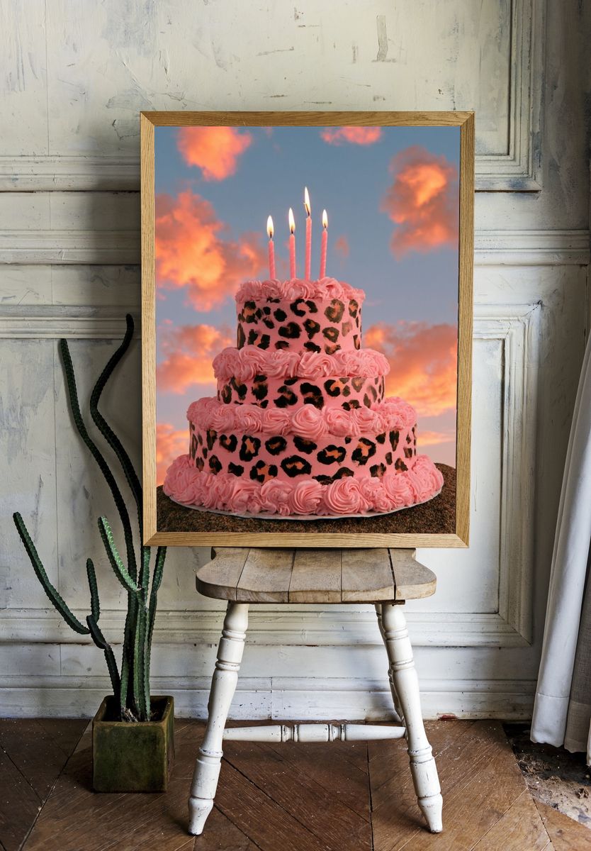 Pink Leopard Cake Photography Poster. room preview