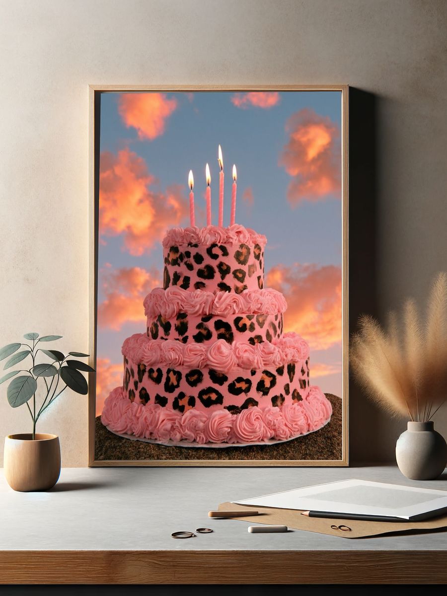 Pink Leopard Cake Photography Poster. — room view 2