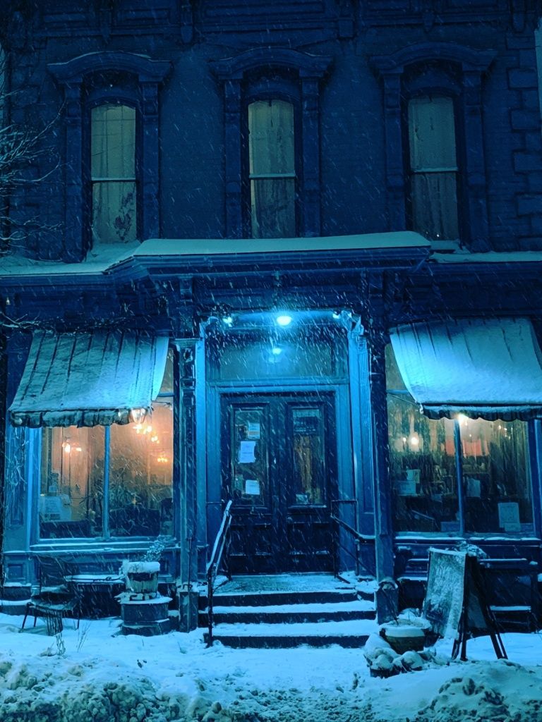 Snowy Blue Housefront Photography Poster. poster — photography art