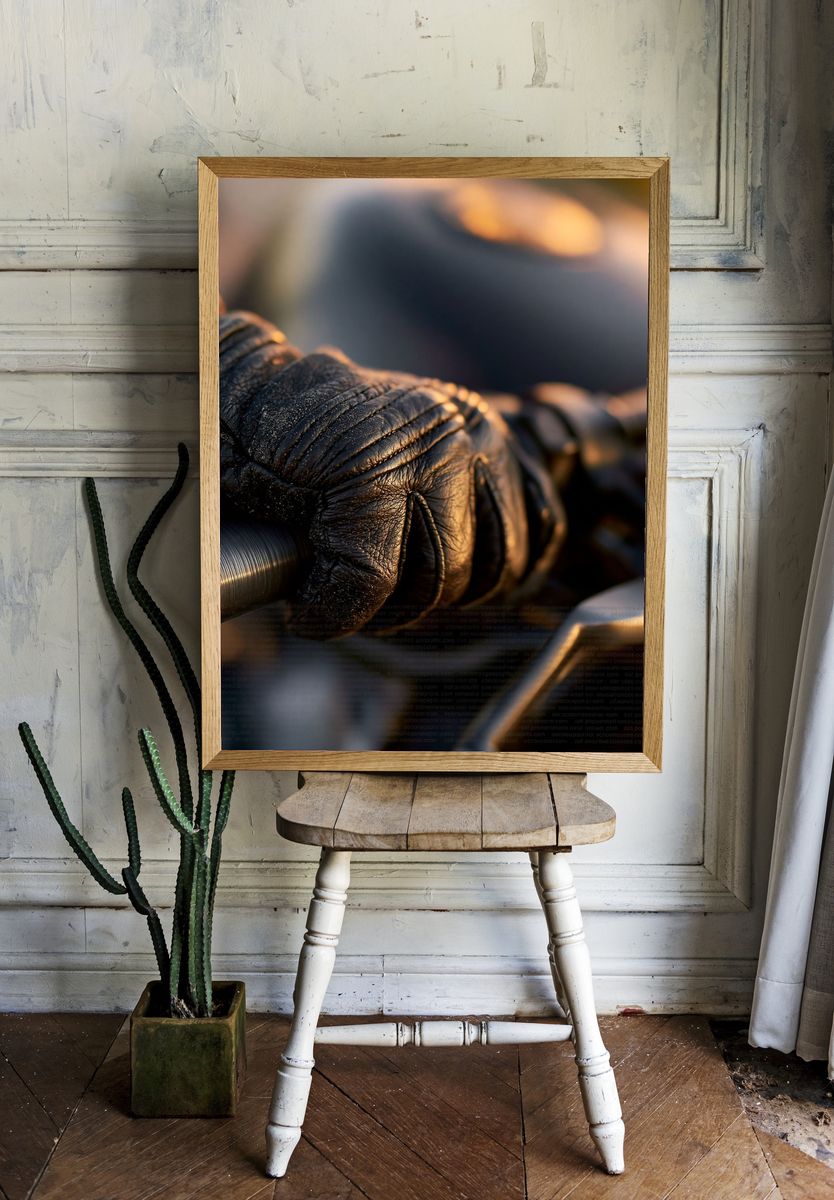 Gloved Hands on Barbell Photography Poster. room preview