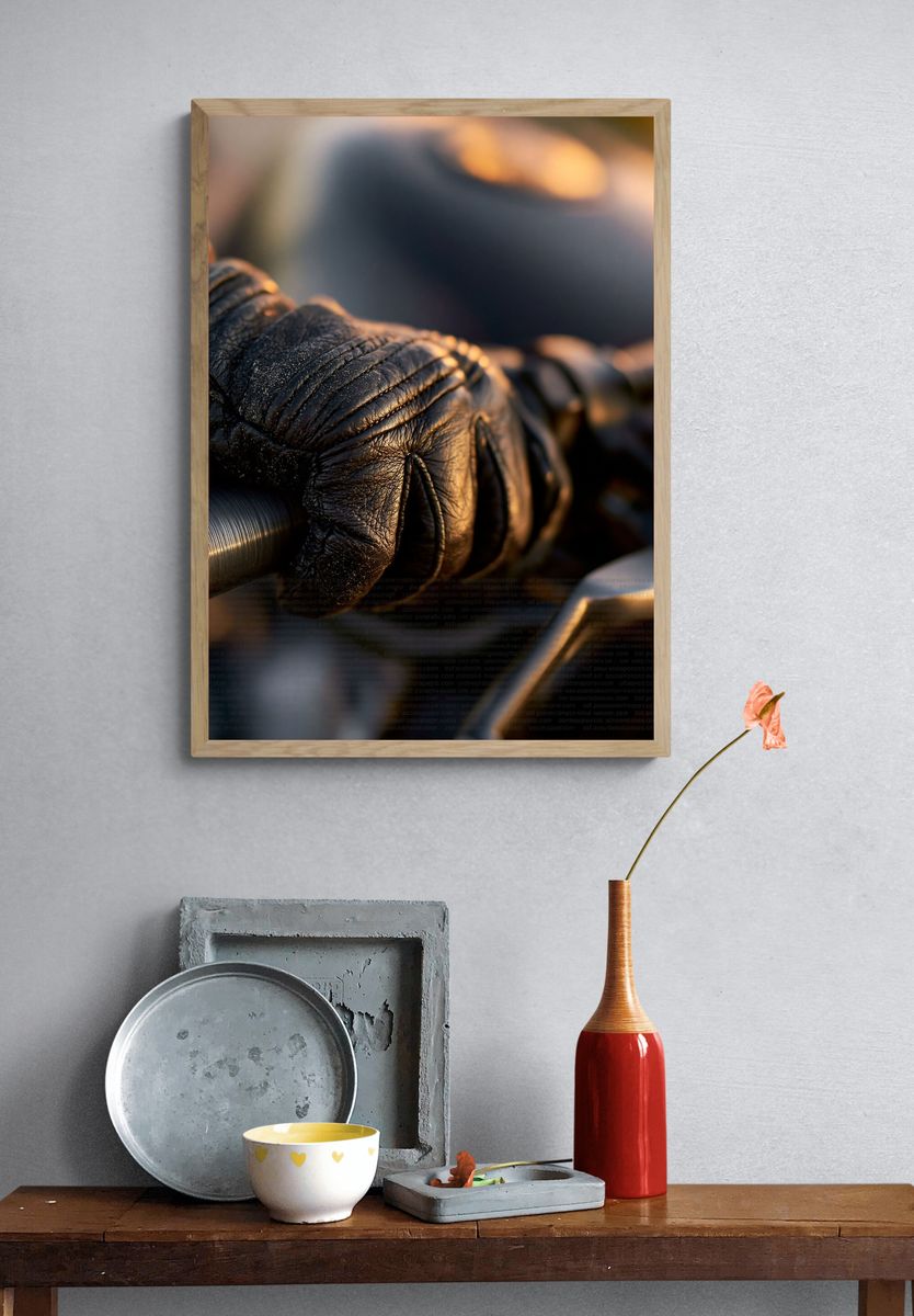 Gloved Hands on Barbell Photography Poster. — room view 3