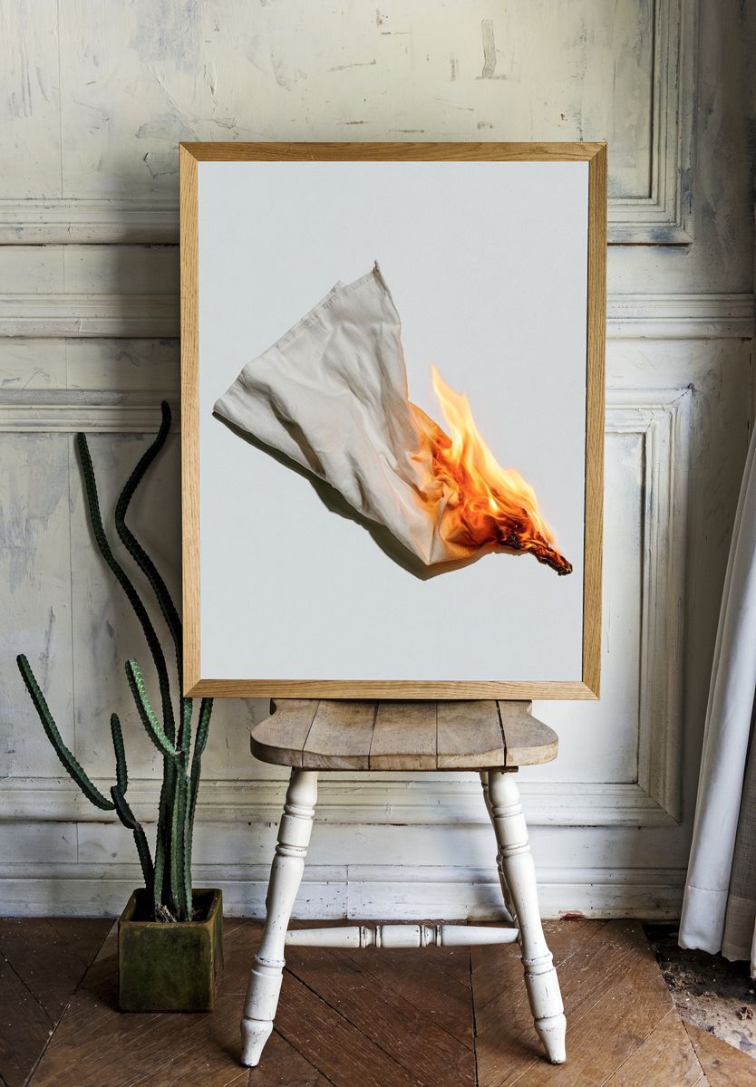 Burning Paper Minimalist Photography Poster. — room view 1