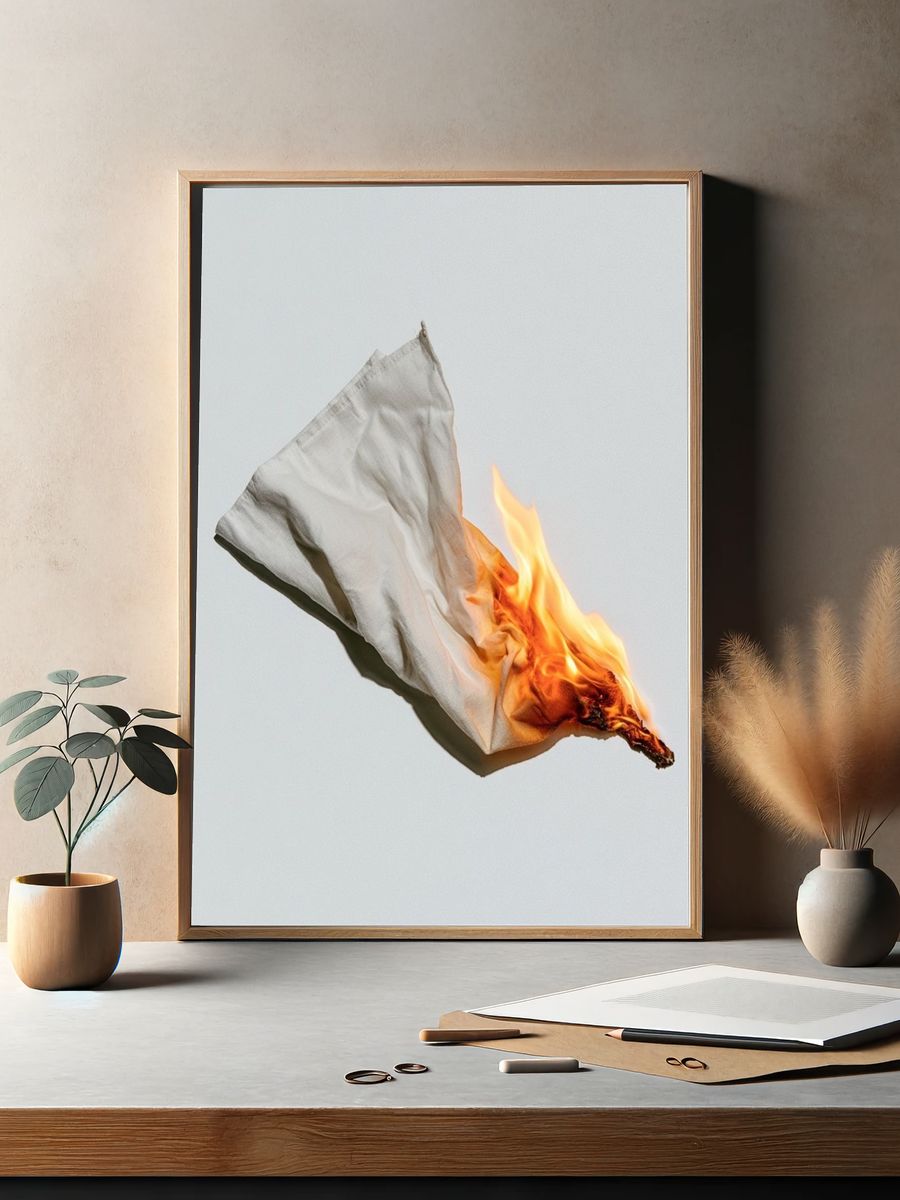 Burning Paper Minimalist Photography Poster. — room view 2
