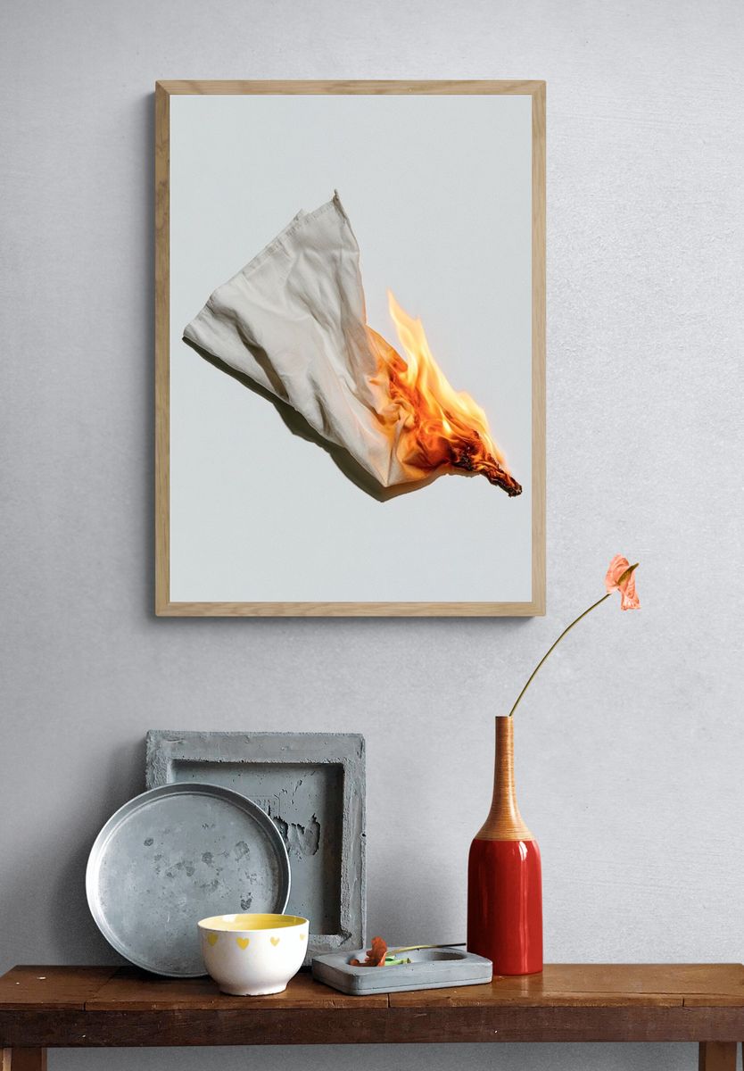 Burning Paper Minimalist Photography Poster. — room view 3