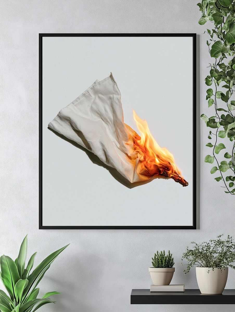 Burning Paper Minimalist Photography Poster. — room view 4