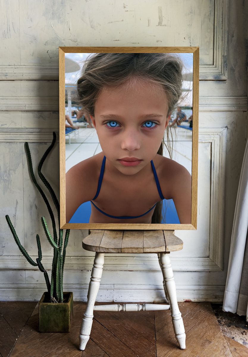 Blue-Eyed Girl Portrait Poster. room preview