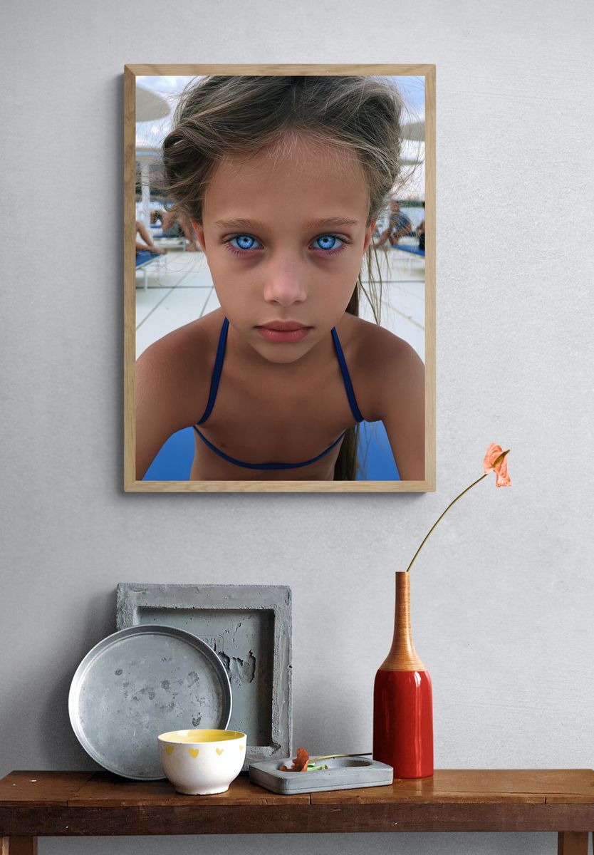 Blue-Eyed Girl Portrait Poster. — room view 3