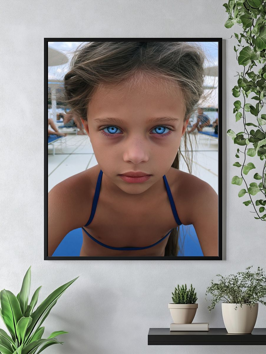 Blue-Eyed Girl Portrait Poster. — room view 4