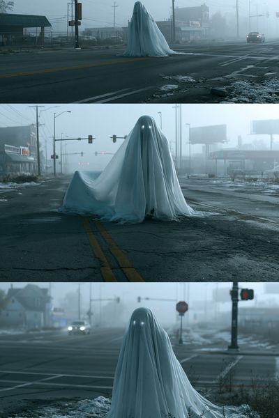 Ghostly Street Scene Photography Poster.