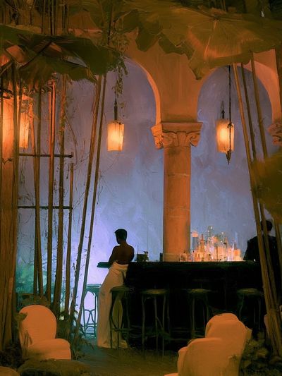Tropical Bar Interior Photography Poster.