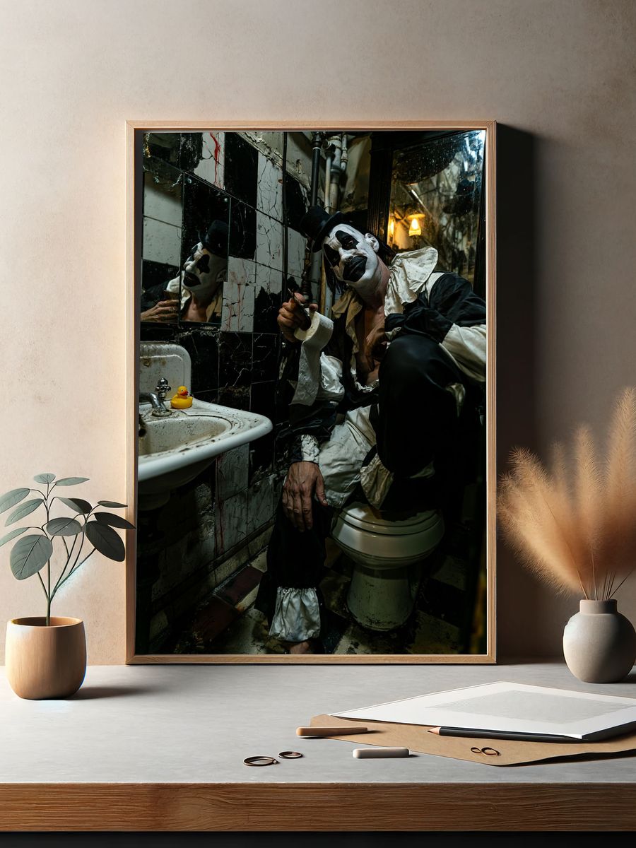 Creepy Clown Bathroom Photography Poster. — room view 2