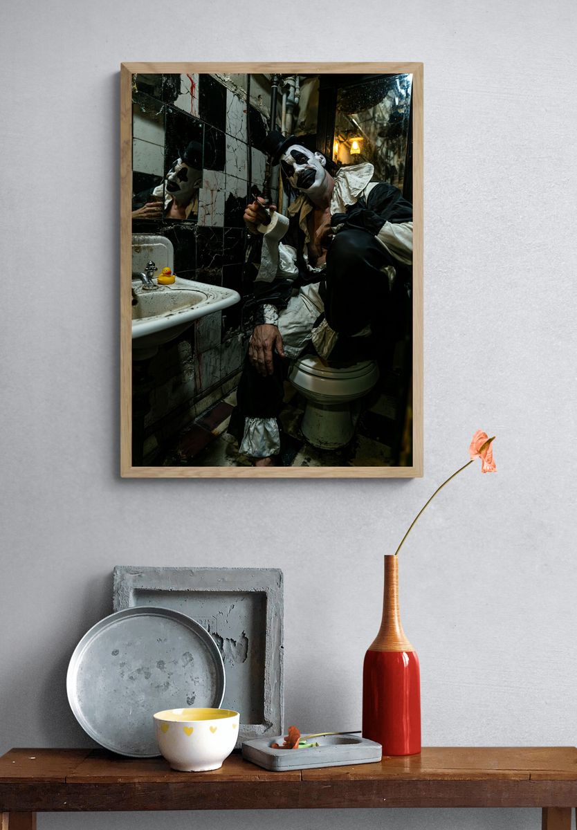 Creepy Clown Bathroom Photography Poster. — room view 3