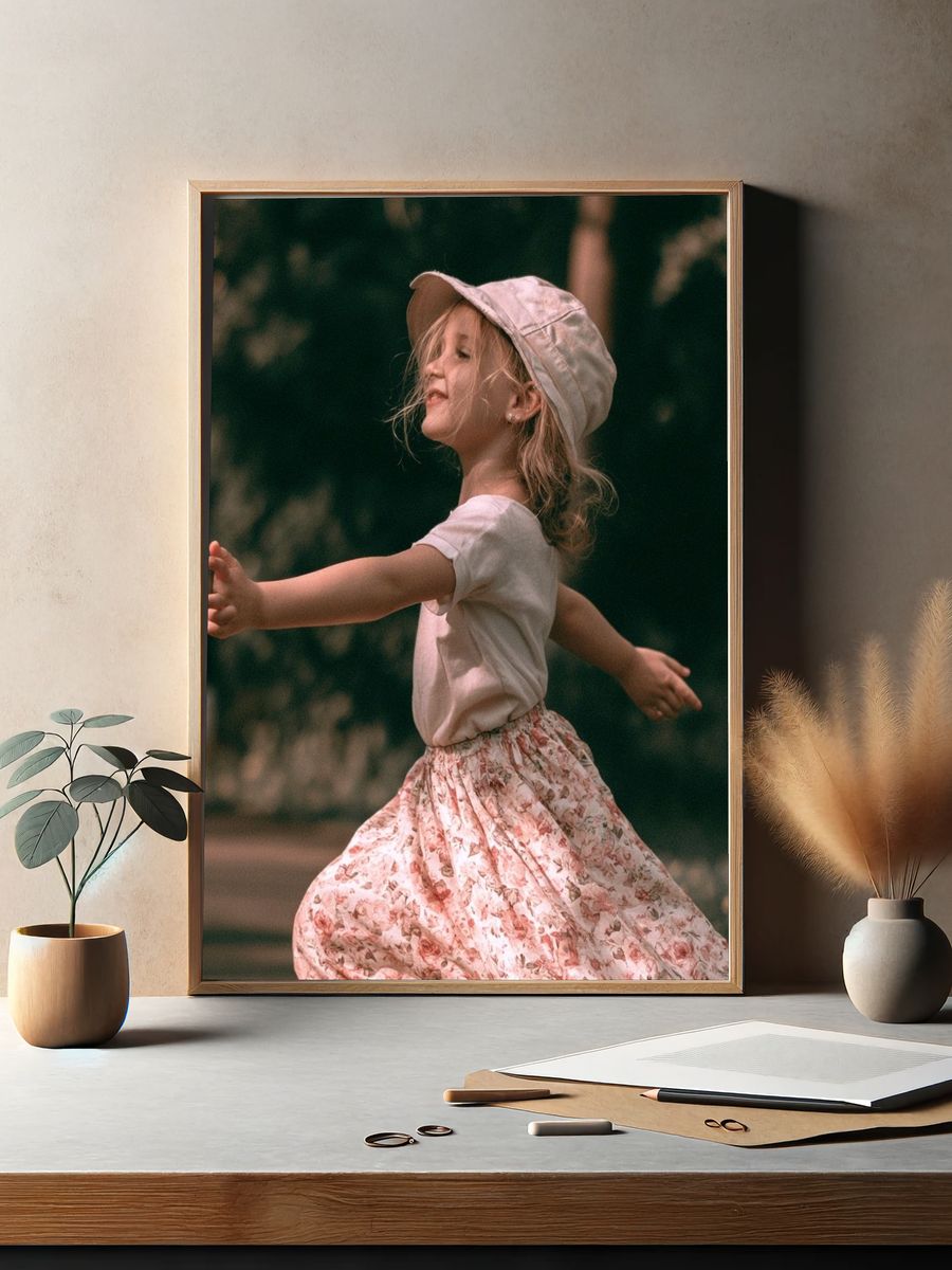 Joyful Child in Garden Photography Poster. — room view 2