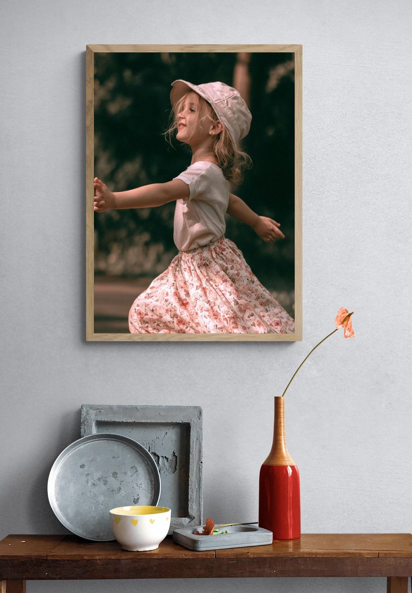 Joyful Child in Garden Photography Poster. — room view 3