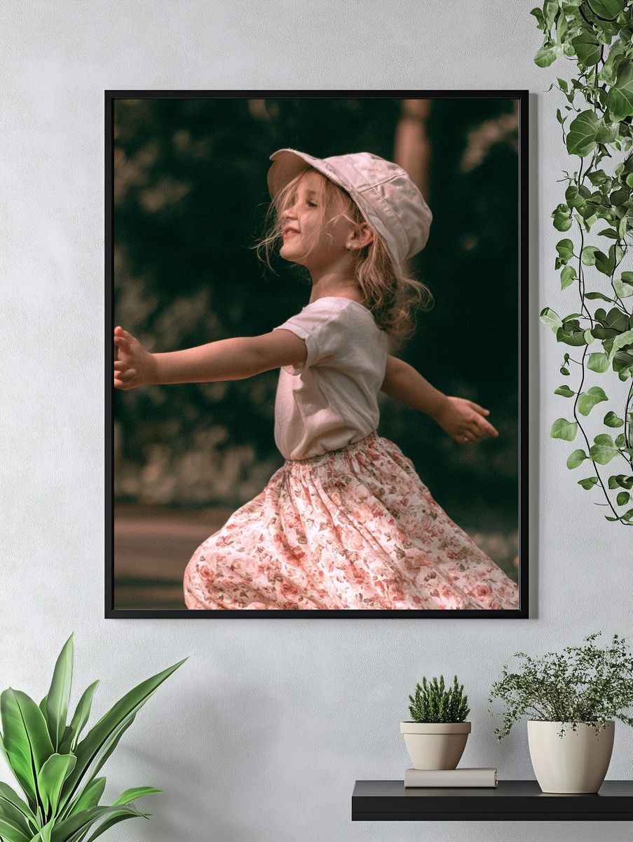 Joyful Child in Garden Photography Poster. — room view 4