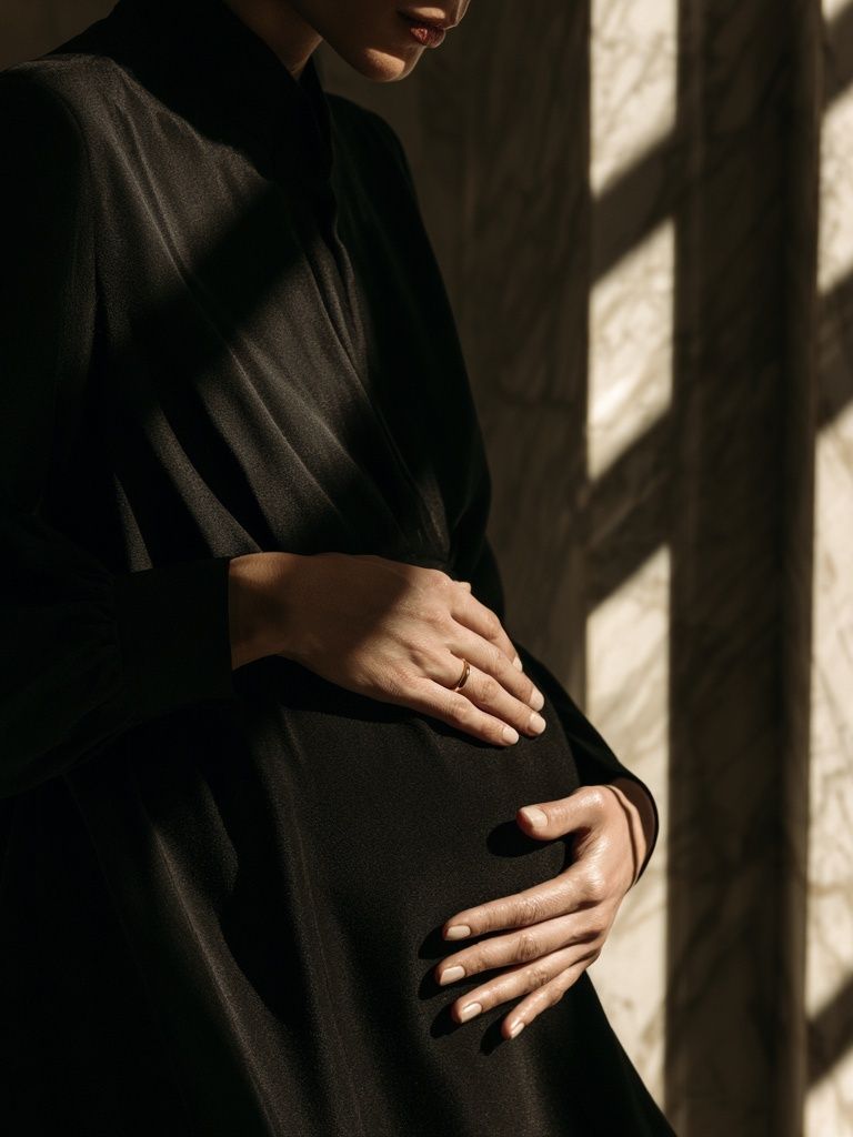 Pregnant Woman in Shadow Photography Poster. poster detail