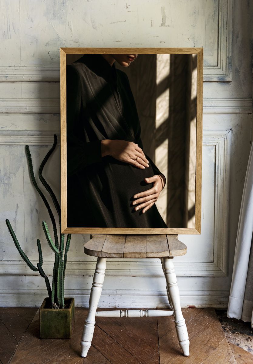 Pregnant Woman in Shadow Photography Poster. room preview
