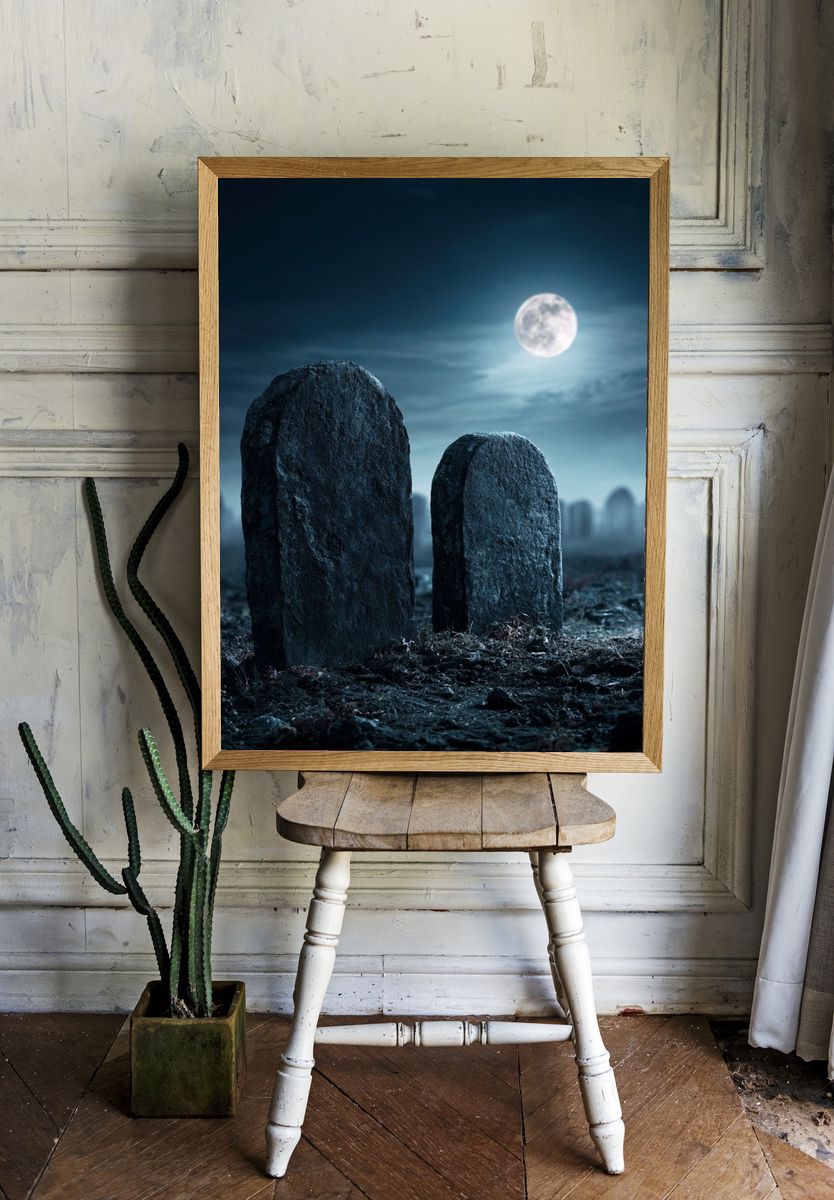 Moonlit Graveyard Photography Poster. — room view 1