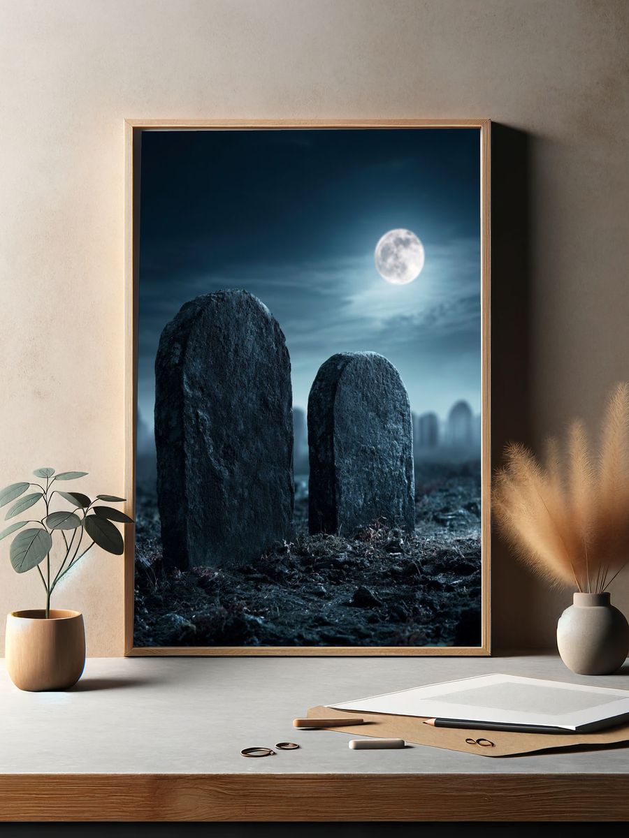 Moonlit Graveyard Photography Poster. — room view 2
