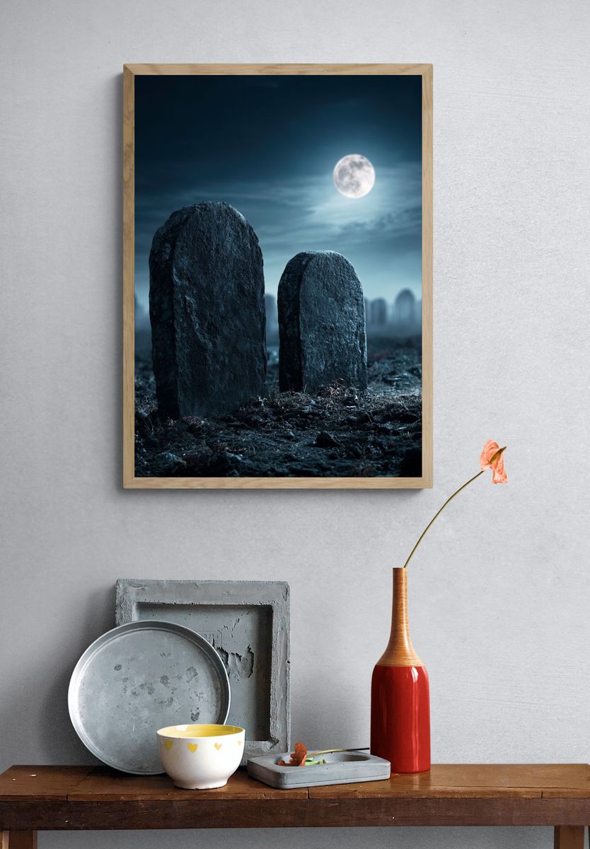 Moonlit Graveyard Photography Poster. — room view 3