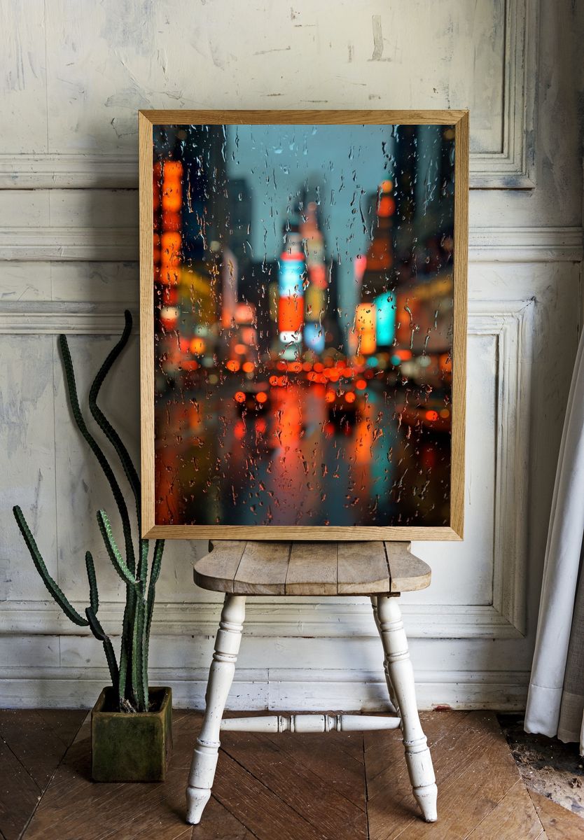 Rainy City Lights Photography Poster. — room view 1