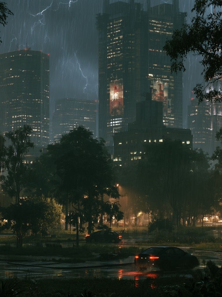 Rainy City Skyline Photography Poster. poster — photography art