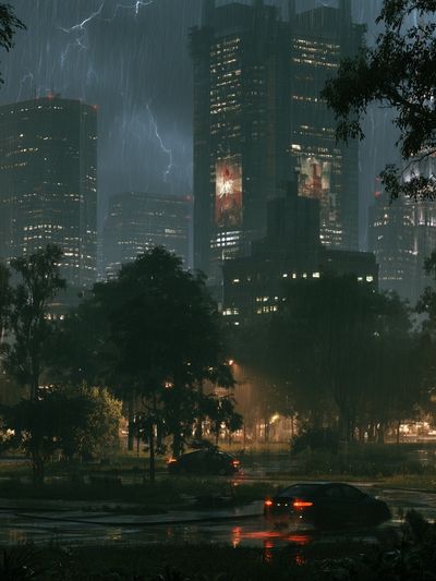 Rainy City Skyline Photography Poster. poster
