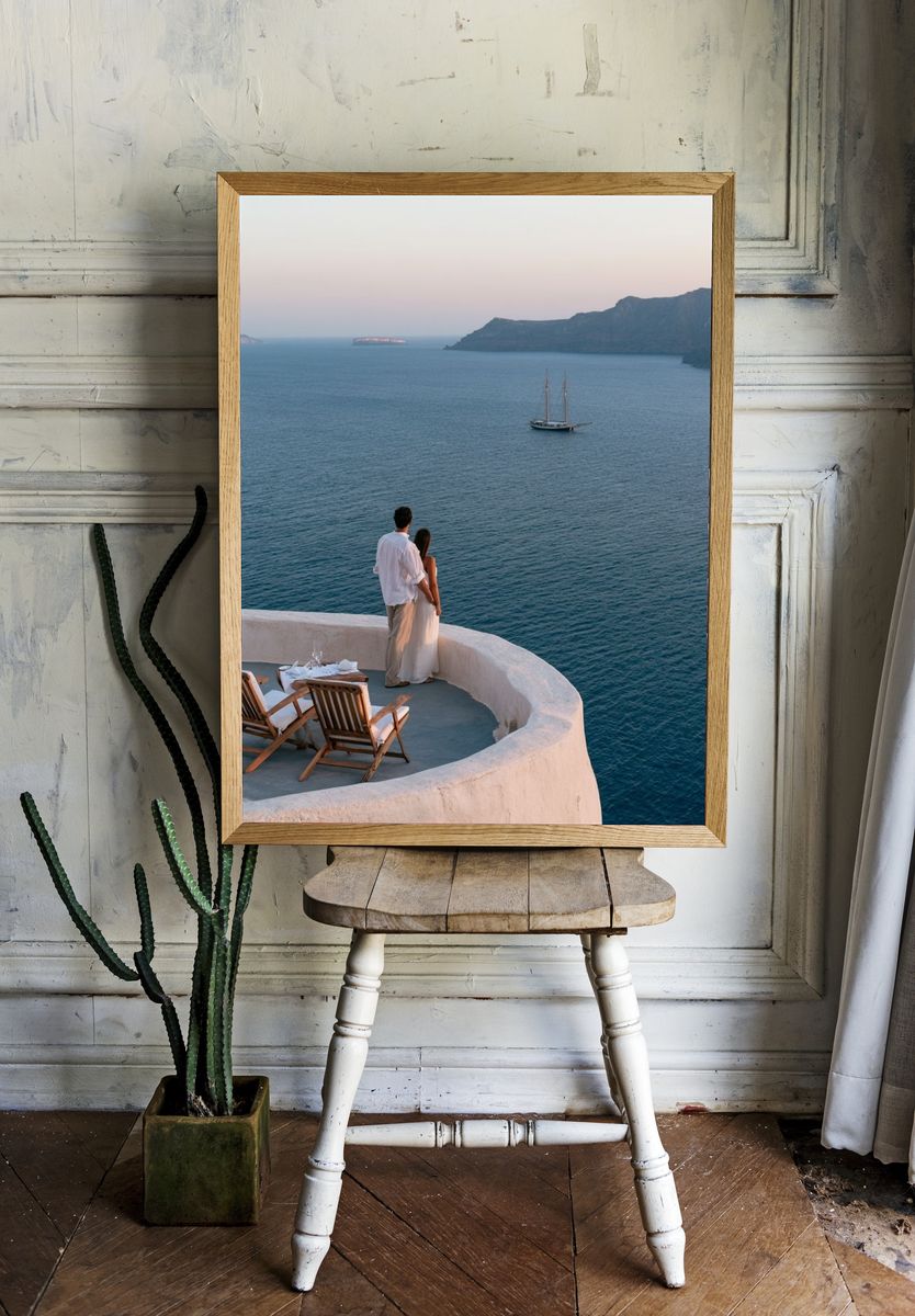 Santorini Seaside Romance Photography Poster. — room view 1