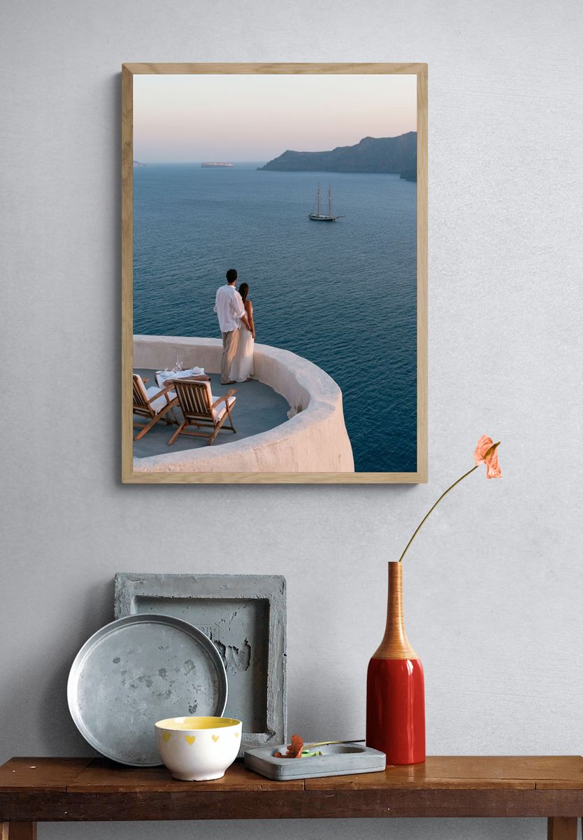 Santorini Seaside Romance Photography Poster. — room view 3